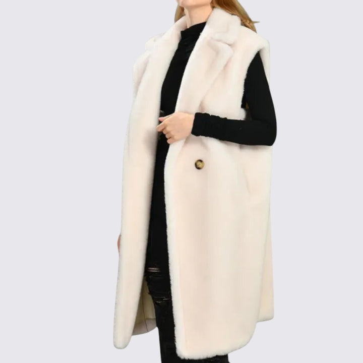 Damen Mantel mit Revers – Ärmelloser Mantel – Lang Geschnitten