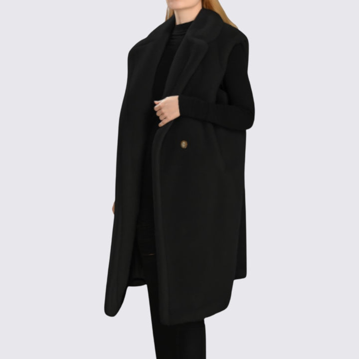 Damen Mantel mit Revers – Ärmelloser Mantel – Lang Geschnitten