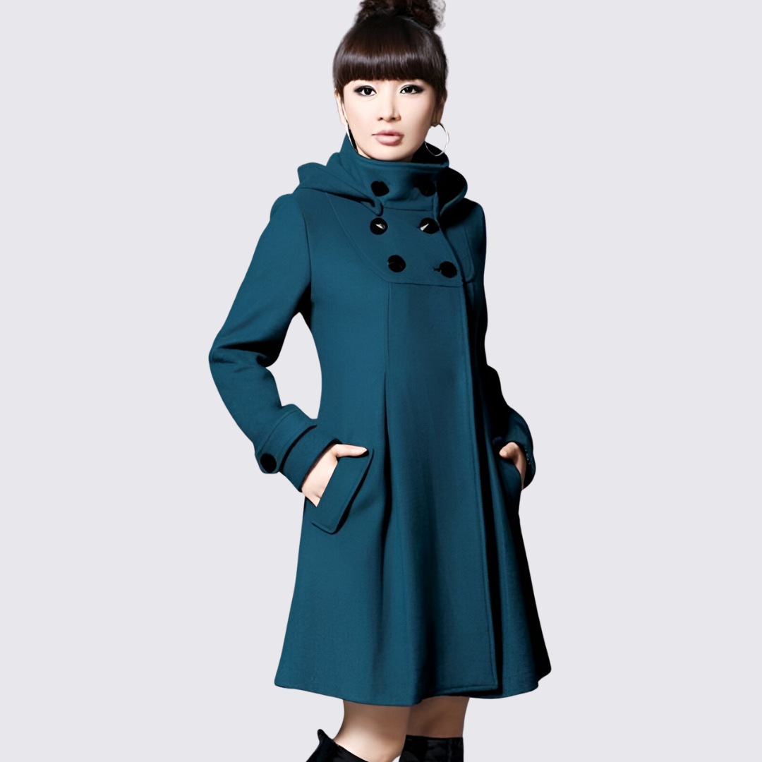 Damen Mantel mit Stehkragen – A-Linie Mantel – Lang Geschnitten