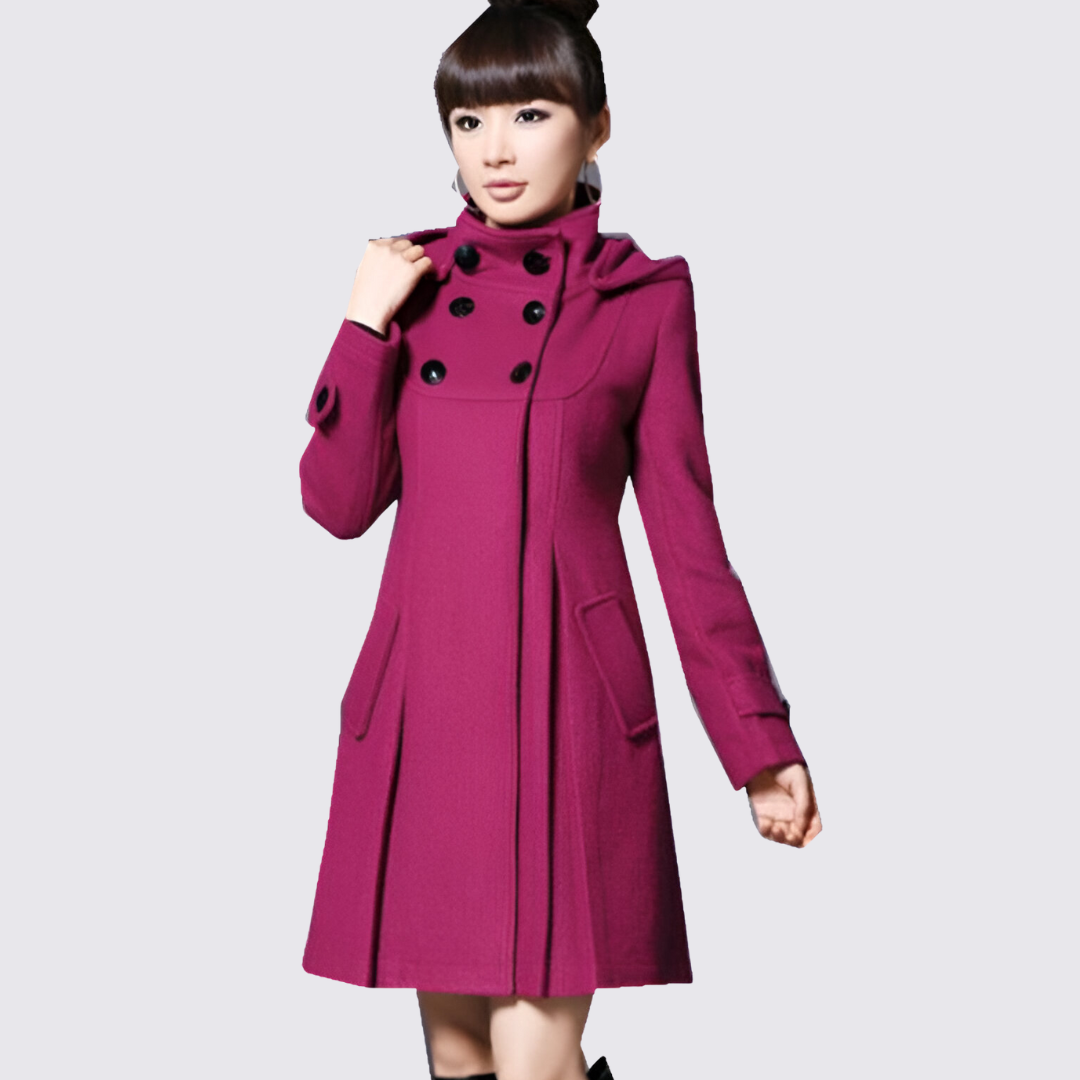 Damen Mantel mit Stehkragen – A-Linie Mantel – Lang Geschnitten