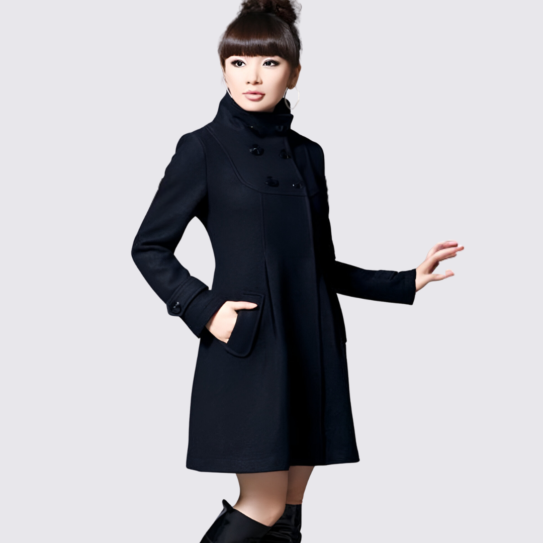 Damen Mantel mit Stehkragen – A-Linie Mantel – Lang Geschnitten