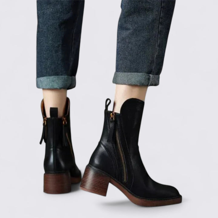 Damen Mittelhohe Stiefel – Reißverschluss – Blockabsatz