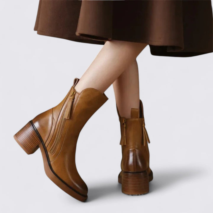 Damen Mittelhohe Stiefel – Reißverschluss – Blockabsatz