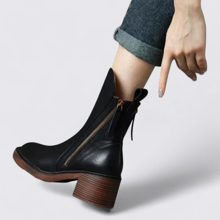 Damen Mittelhohe Stiefel – Reißverschluss – Blockabsatz