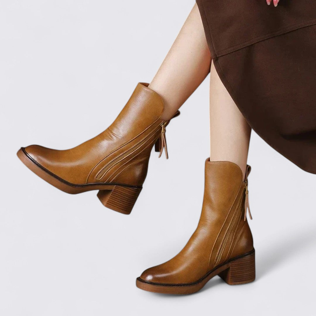 Damen Mittelhohe Stiefel – Reißverschluss – Blockabsatz