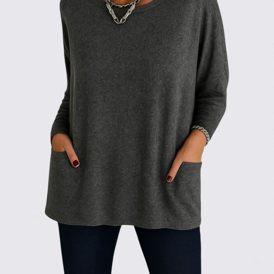 Damen Oberteil – Rundhals Oberteil – Weiter Schnitt