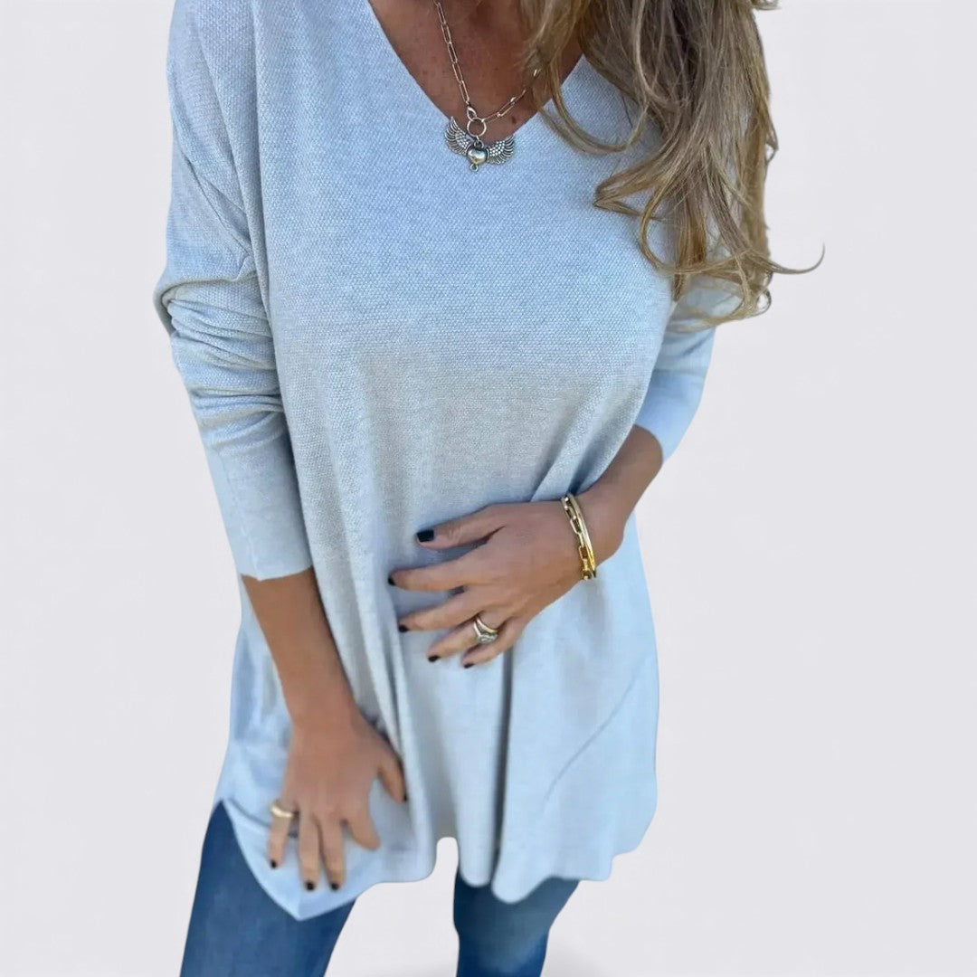 Damen Oberteil mit V-Ausschnitt – Weiter Schnitt – Langarm