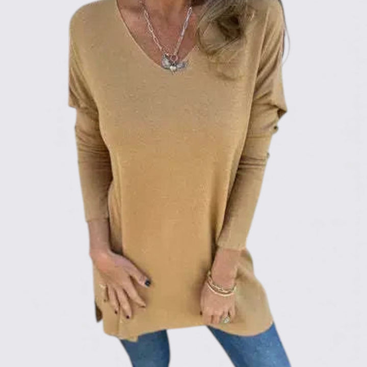 Damen Oberteil mit V-Ausschnitt – Weiter Schnitt – Langarm