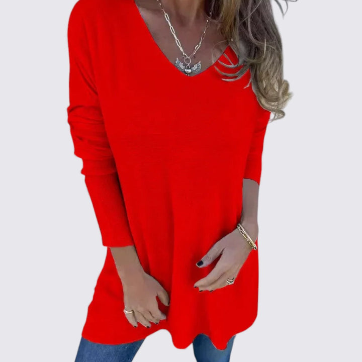 Damen Oberteil mit V-Ausschnitt – Weiter Schnitt – Langarm