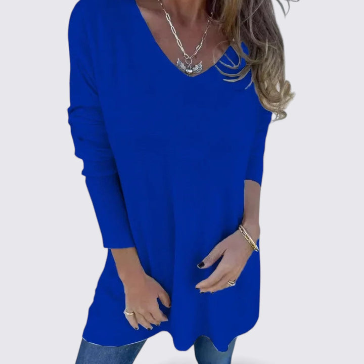 Damen Oberteil mit V-Ausschnitt – Weiter Schnitt – Langarm