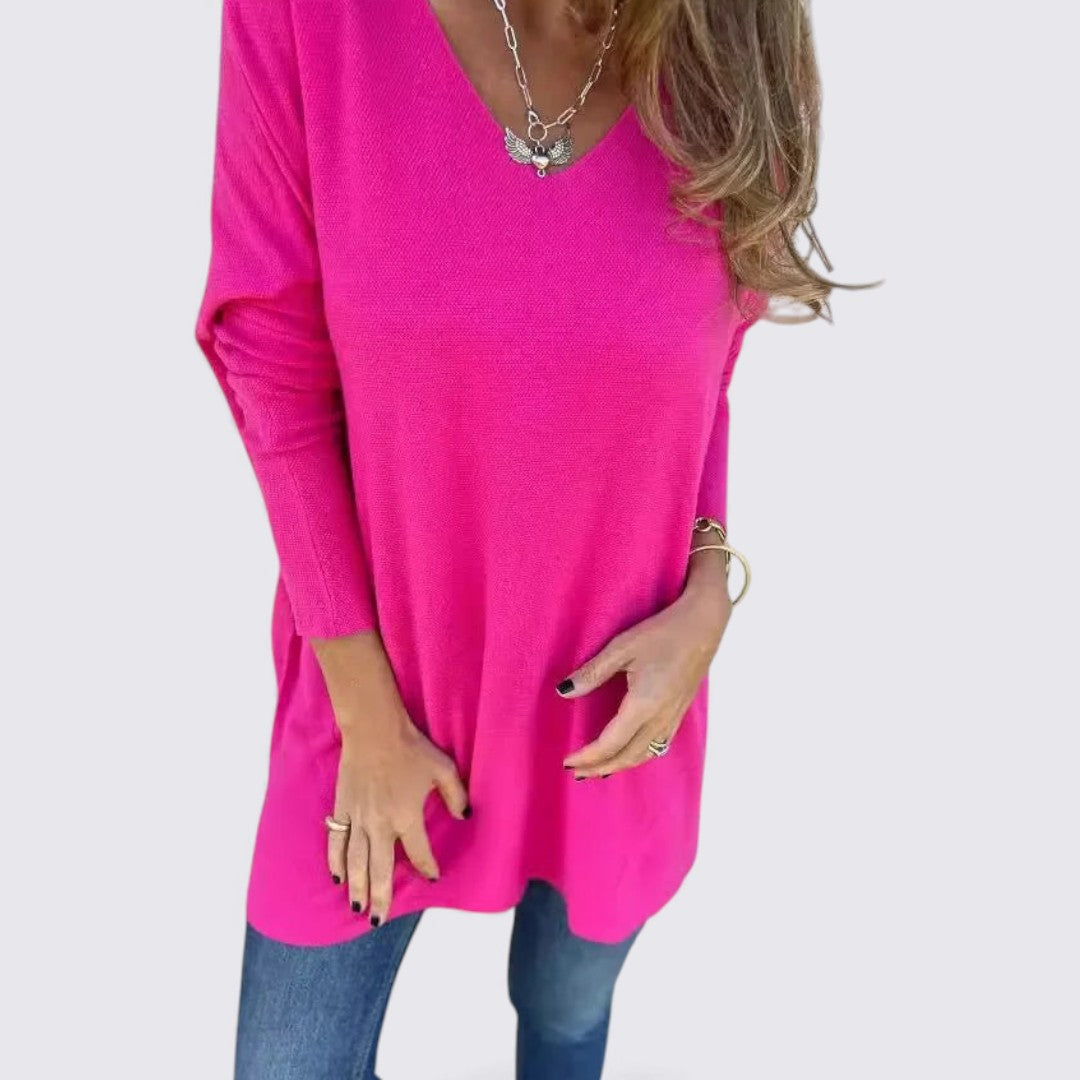 Damen Oberteil mit V-Ausschnitt – Weiter Schnitt – Langarm