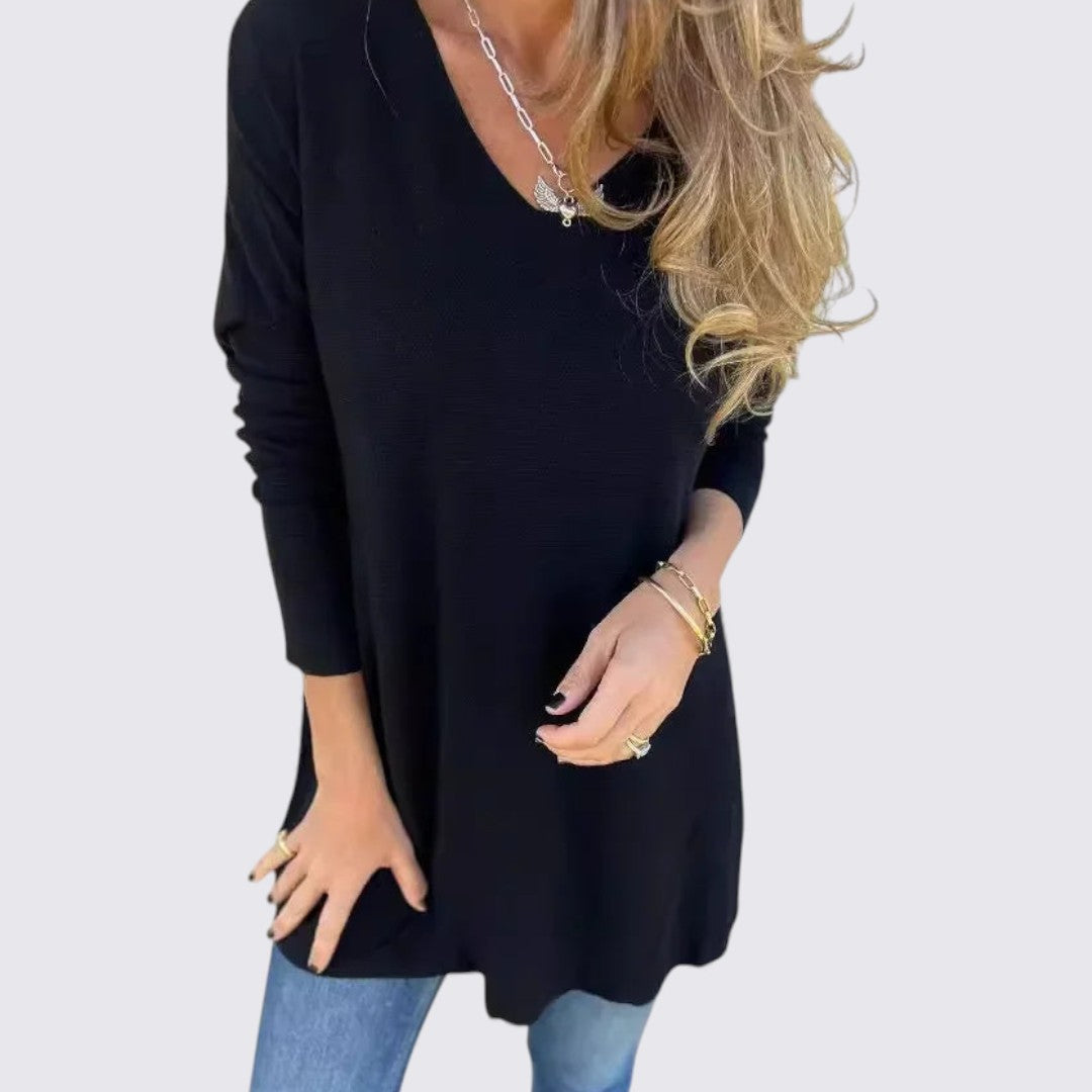 Damen Oberteil mit V-Ausschnitt – Weiter Schnitt – Langarm