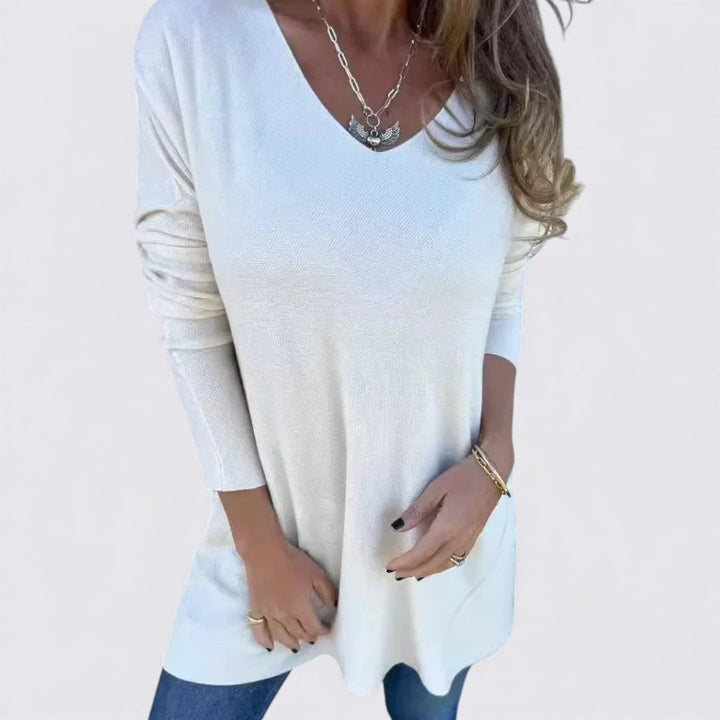 Damen Oberteil mit V-Ausschnitt – Weiter Schnitt – Langarm