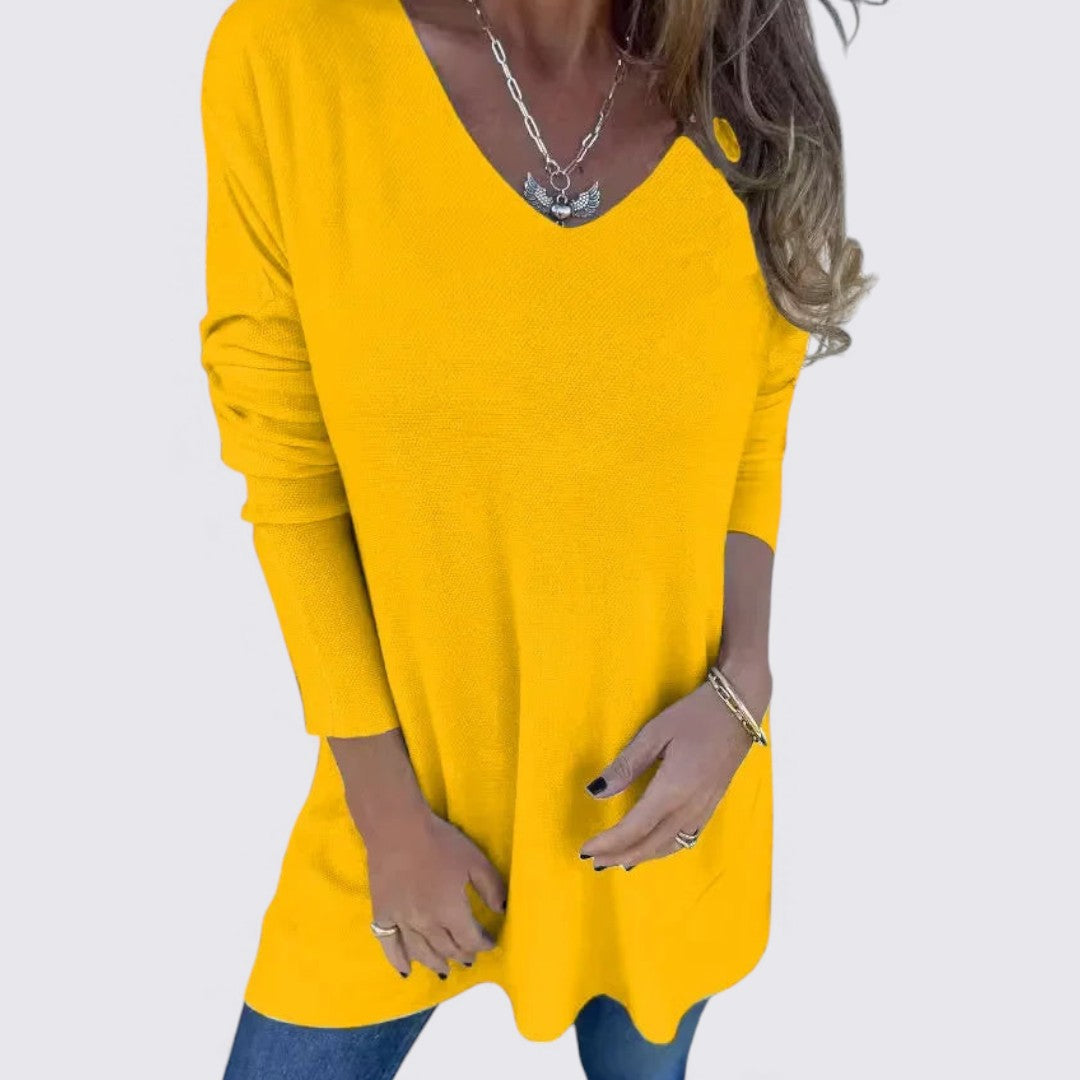 Damen Oberteil mit V-Ausschnitt – Weiter Schnitt – Langarm