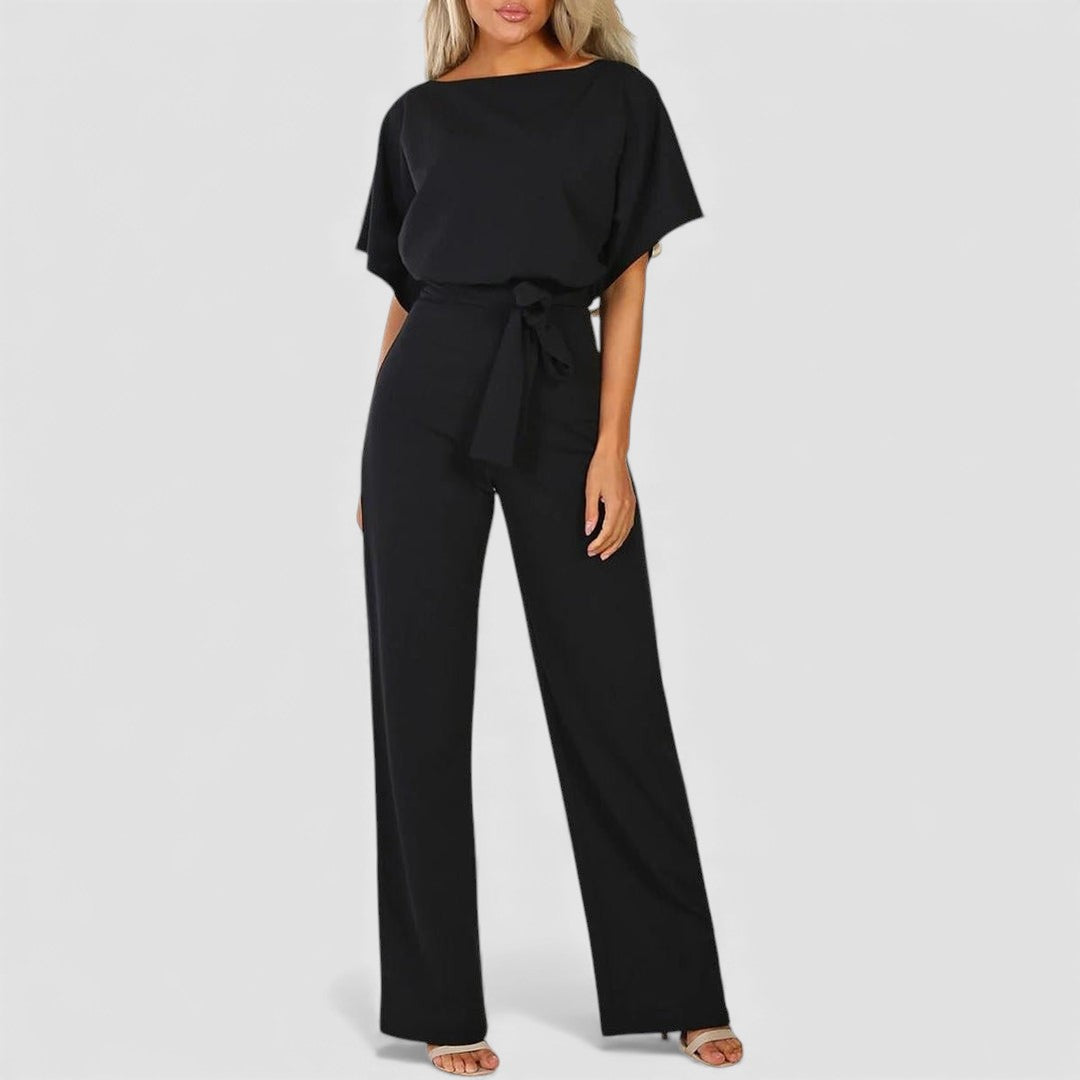 Damen Overall mit Gürtel – Langer Overall – Kurzarm