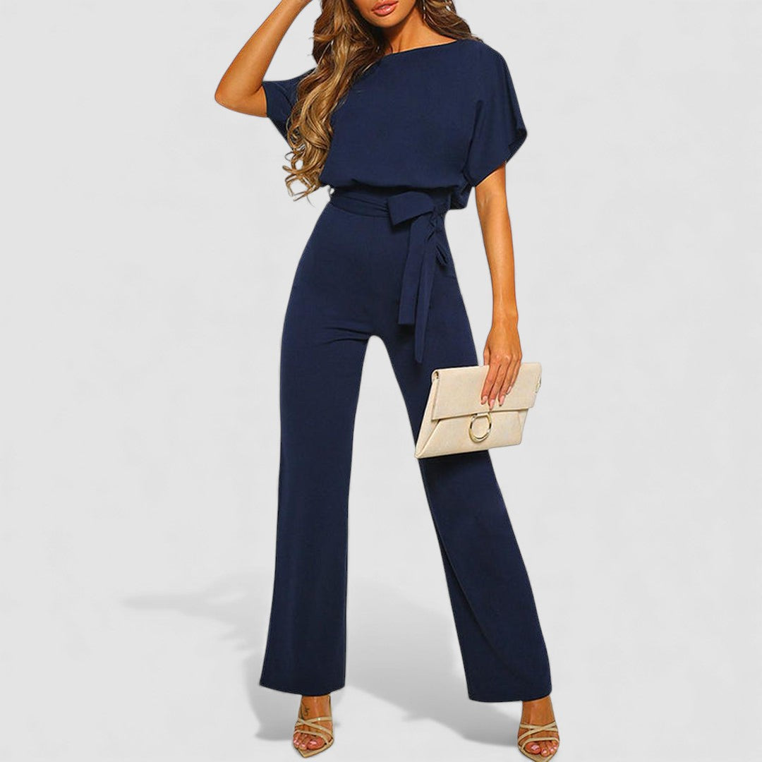Damen Overall mit Gürtel – Langer Overall – Kurzarm