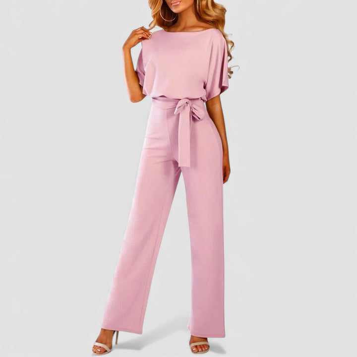 Damen Overall mit Gürtel – Langer Overall – Kurzarm