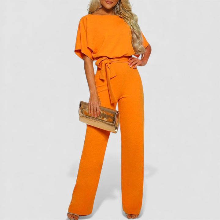 Damen Overall mit Gürtel – Langer Overall – Kurzarm