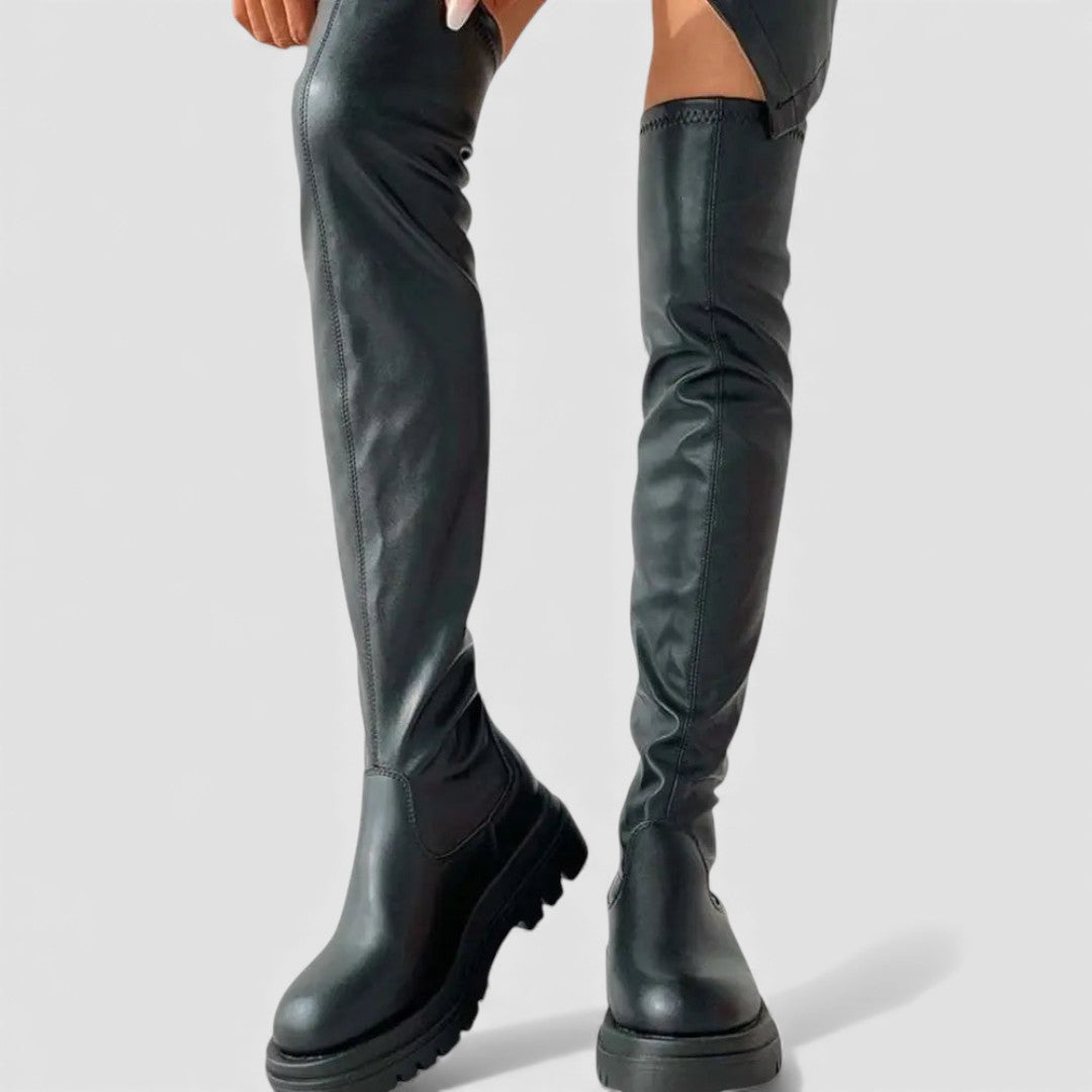 Damen Overknee Stiefel – Moderne Stiefel – Plateausohle Winterstiefel