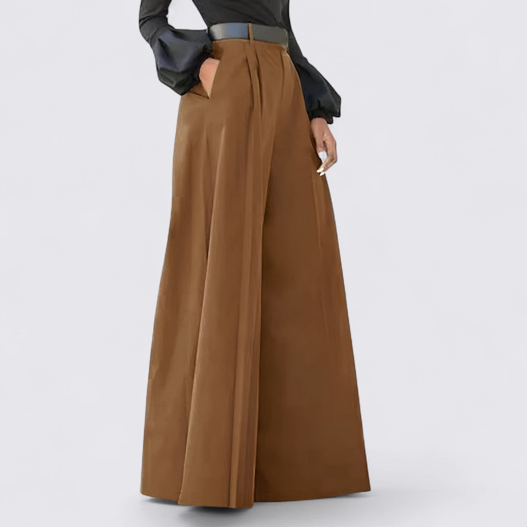Damen Palazzo Hose mit Weitem Bein - Elegante Hose - Hoher Bund