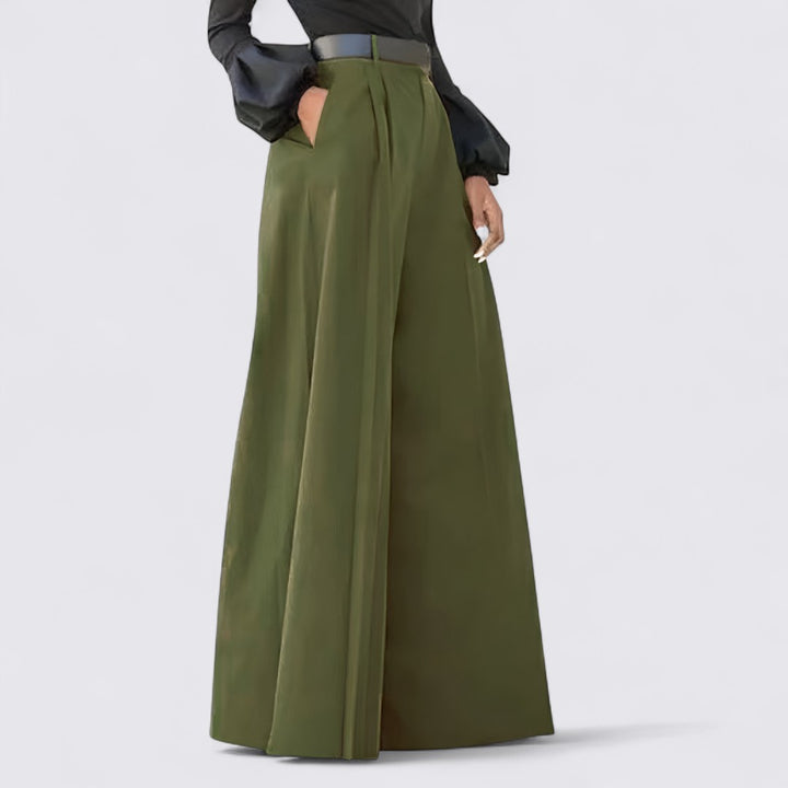 Damen Palazzo Hose mit Weitem Bein - Elegante Hose - Hoher Bund