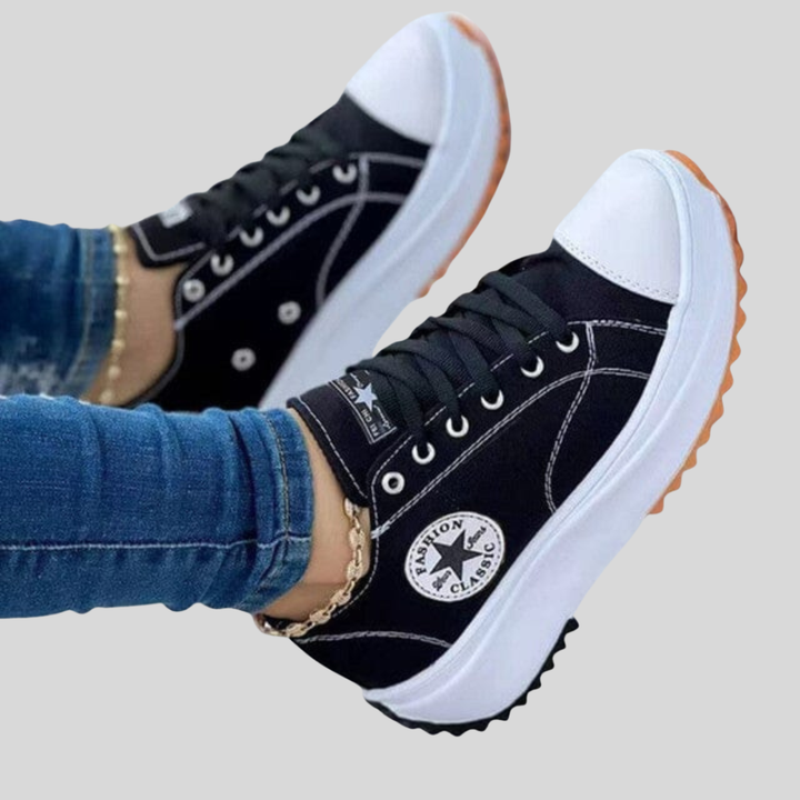 Damen Plateau Sneaker mit Schnürung – Bequeme Sneaker – Profilsohle