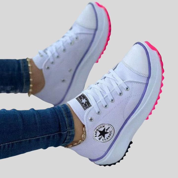 Damen Plateau Sneaker mit Schnürung – Bequeme Sneaker – Profilsohle