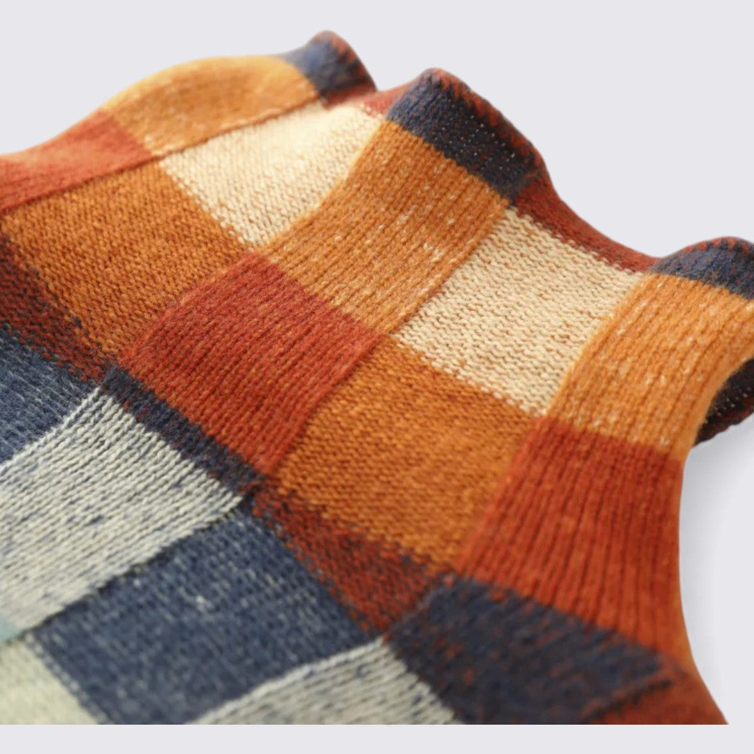 Damen Pullover mit Karomuster – Langarm – Rundhals