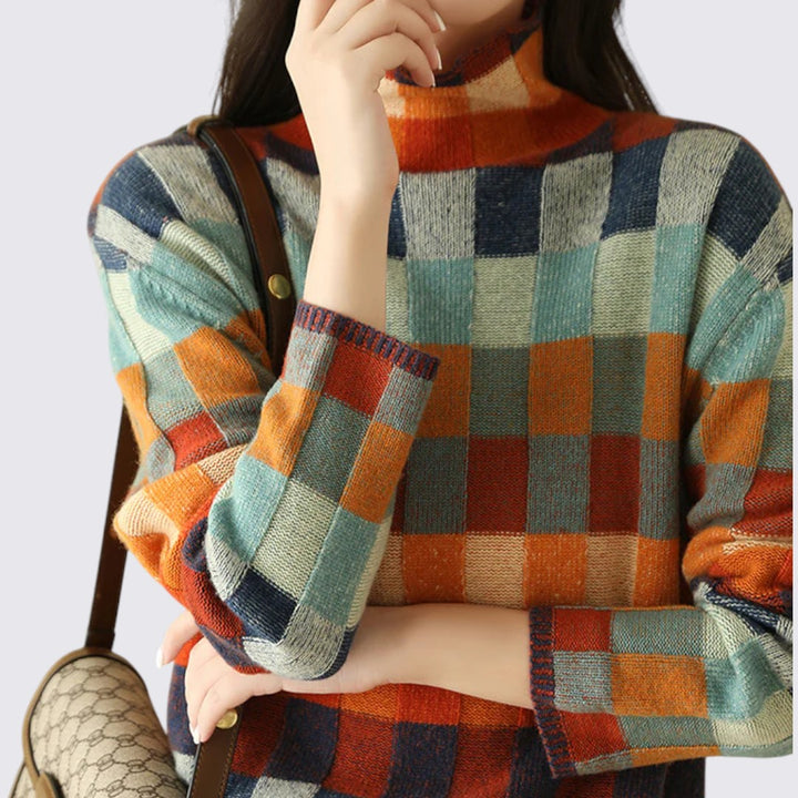 Damen Pullover mit Karomuster – Langarm – Rundhals