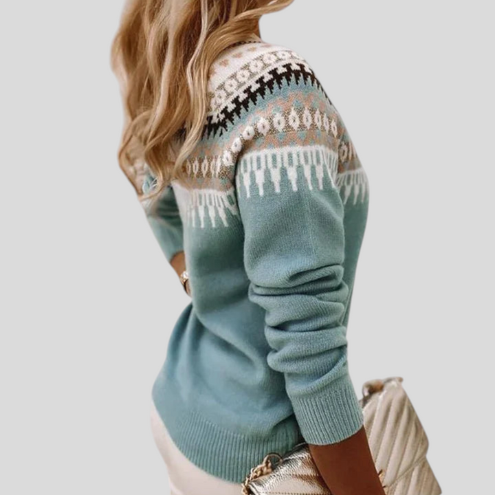 Damen Pullover mit Nordischem Muster - Klassischer Pullover - Rundhalsausschnitt