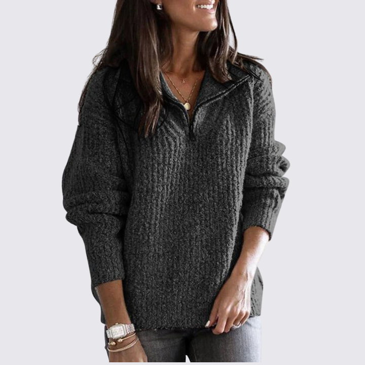 Damen Pullover mit Reißverschluss - Kuschel Pullover - Locker Geschnitten