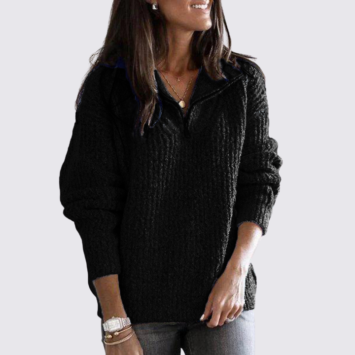 Damen Pullover mit Reißverschluss - Kuschel Pullover - Locker Geschnitten