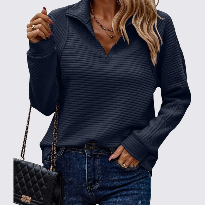 Damen Pullover mit Reißverschluss – Langarm Pullover – Gerippte Struktur