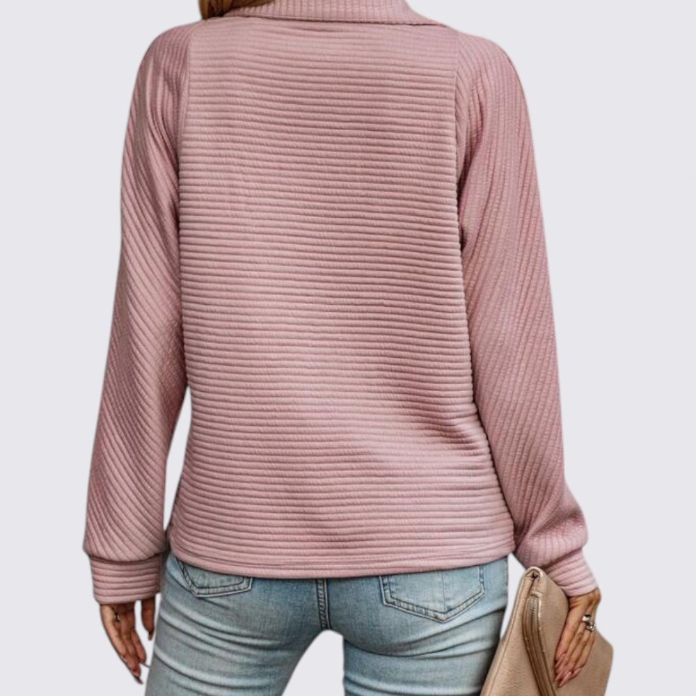 Damen Pullover mit Reißverschluss – Langarm Pullover – Gerippte Struktur