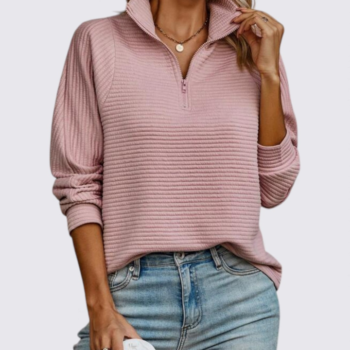 Damen Pullover mit Reißverschluss – Langarm Pullover – Gerippte Struktur