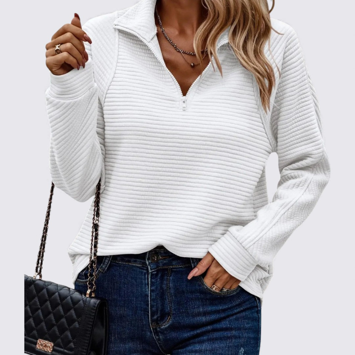 Damen Pullover mit Reißverschluss – Langarm Pullover – Gerippte Struktur