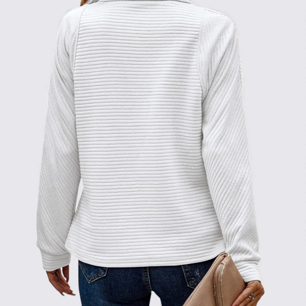 Damen Pullover mit Reißverschluss – Langarm Pullover – Gerippte Struktur