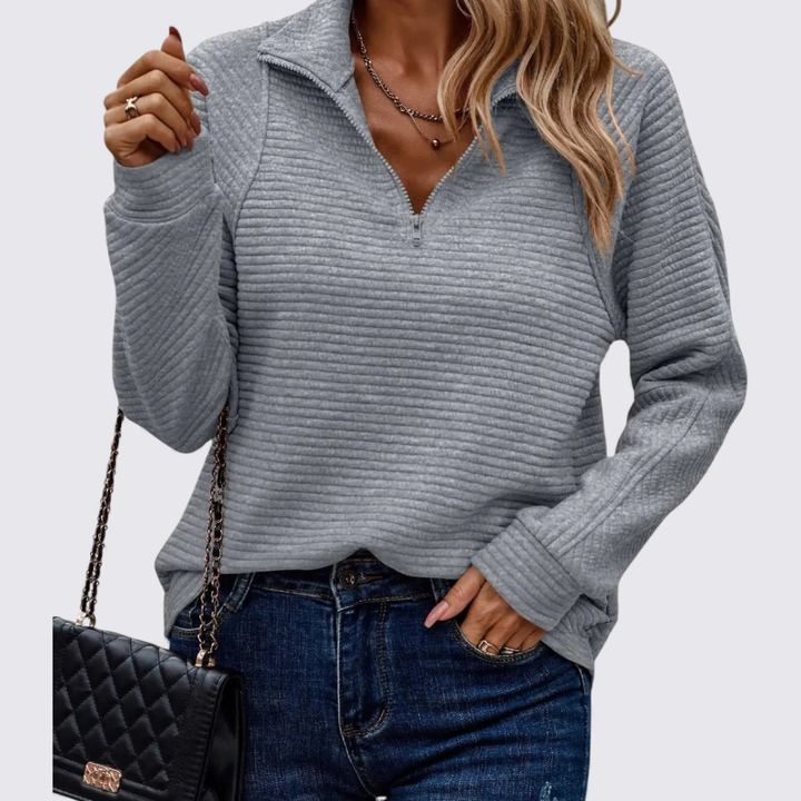 Damen Pullover mit Reißverschluss – Langarm Pullover – Gerippte Struktur