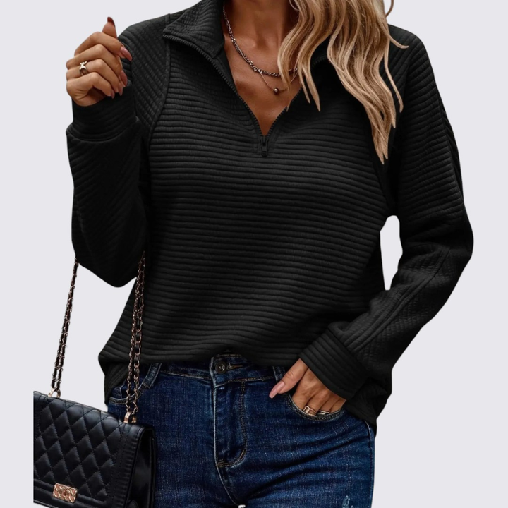 Damen Pullover mit Reißverschluss – Langarm Pullover – Gerippte Struktur