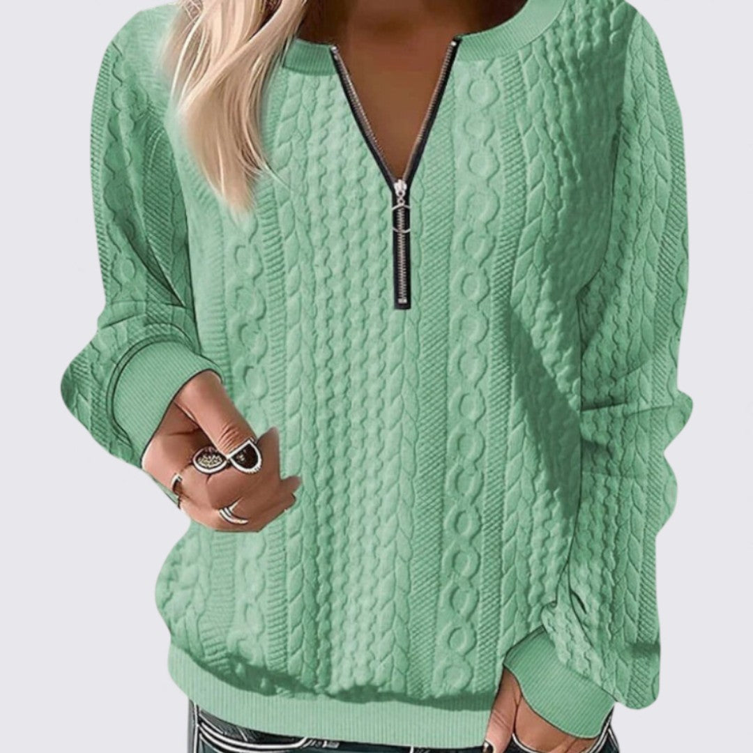 Damen Pullover mit Reißverschluss – Langarm – Strukturstoff
