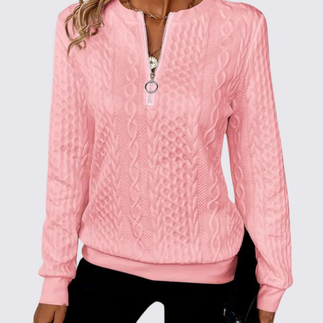 Damen Pullover mit Reißverschluss – Langarm – Strukturstoff