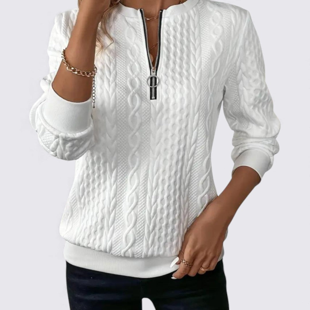 Damen Pullover mit Reißverschluss – Langarm – Strukturstoff