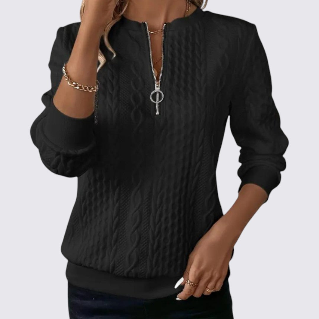 Damen Pullover mit Reißverschluss – Langarm – Strukturstoff