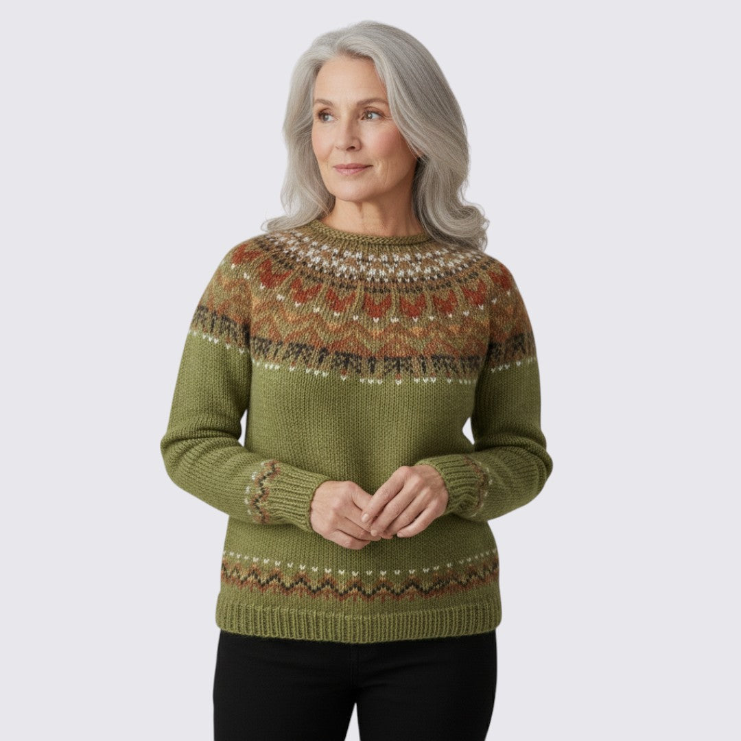 Damen Pullover mit Rundhalsausschnitt - Norweger Pullover - Muster Oben