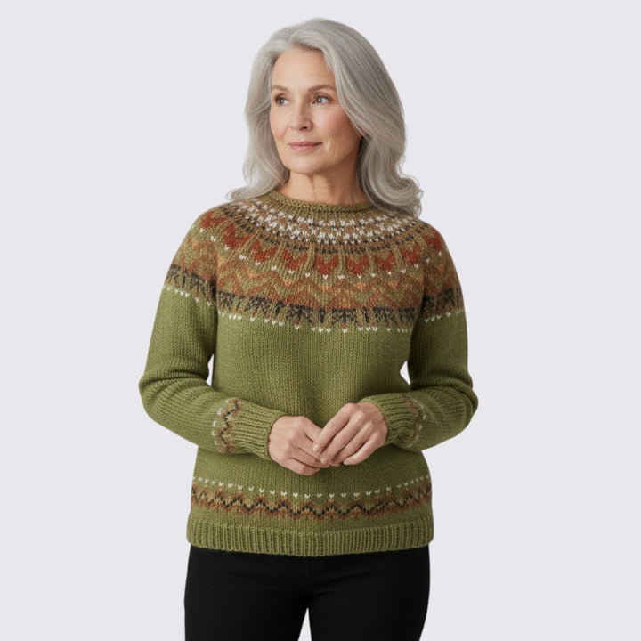 Damen Pullover mit Rundhalsausschnitt - Norweger Pullover - Muster Oben