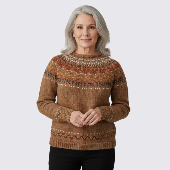 Damen Pullover mit Rundhalsausschnitt - Norweger Pullover - Muster Oben