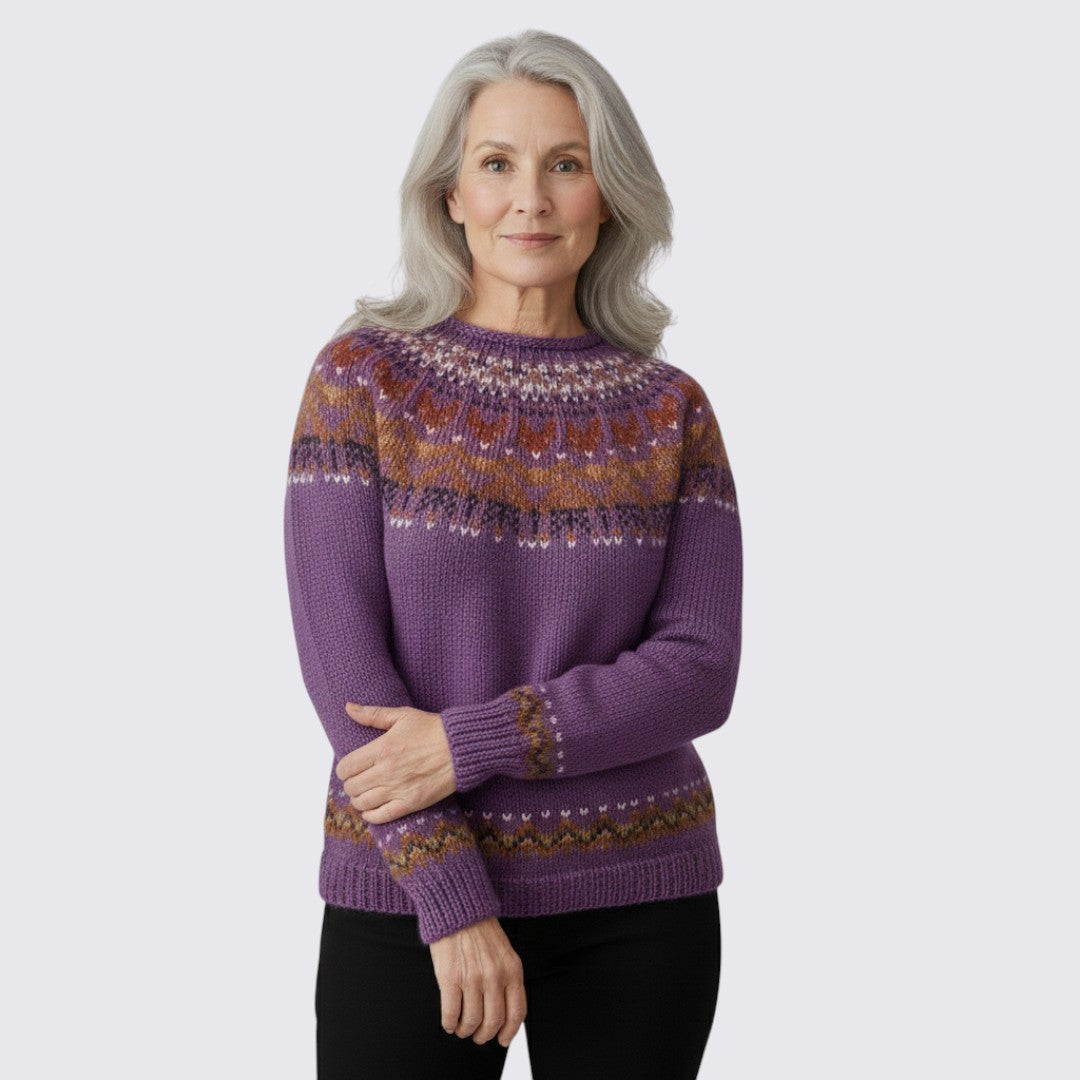 Damen Pullover mit Rundhalsausschnitt - Norweger Pullover - Muster Oben