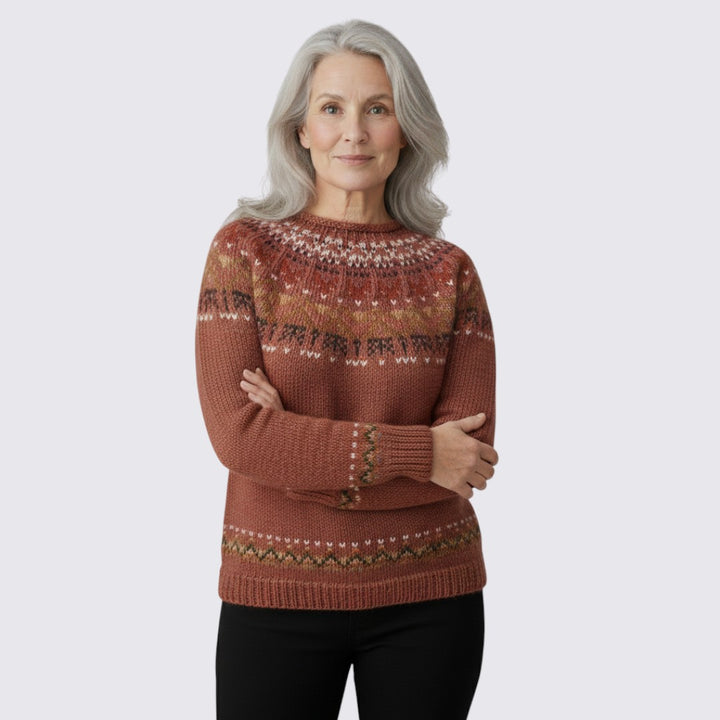 Damen Pullover mit Rundhalsausschnitt - Norweger Pullover - Muster Oben