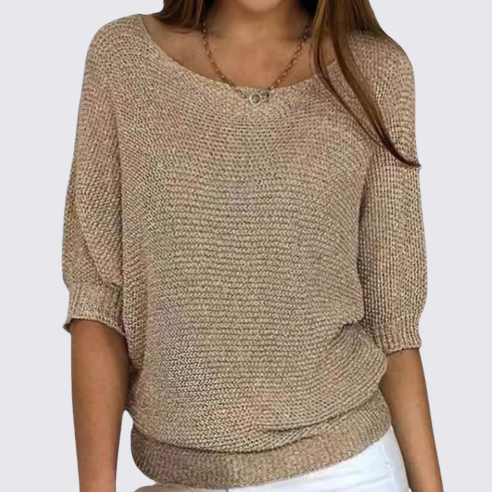 Damen Pullover mit Rundhalsausschnitt – Strick Pullover – Halbarm