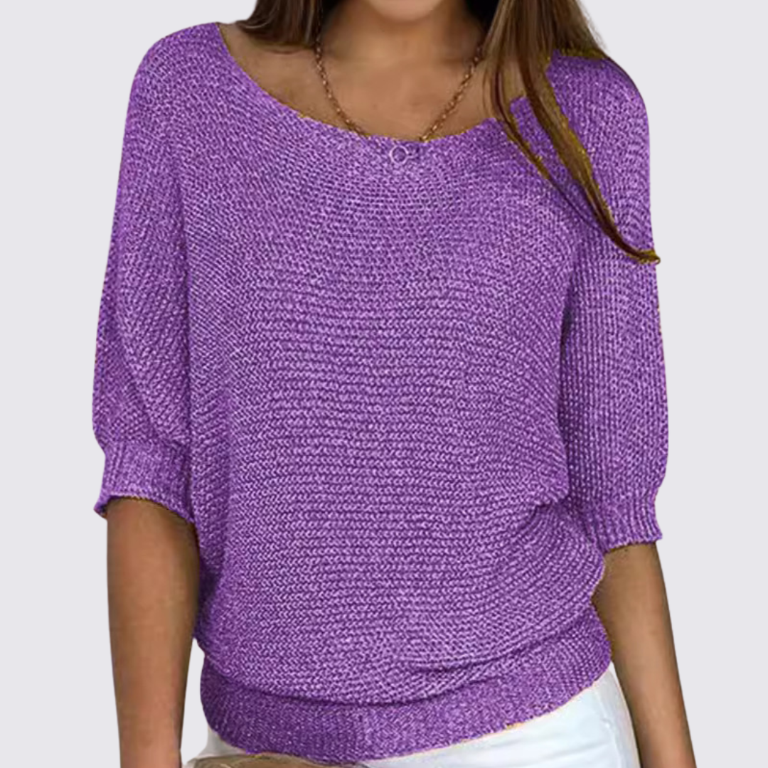 Damen Pullover mit Rundhalsausschnitt – Strick Pullover – Halbarm